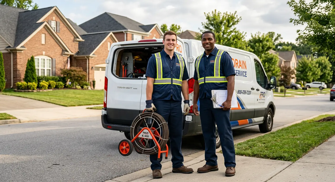 Sewer and drain service team with equipment ready for work in West Bloomfield