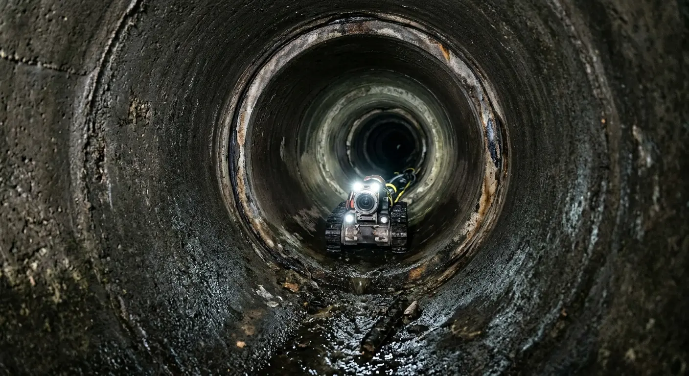 Robotic sewer camera inspecting pipe interior for Sewer Line Cleaning in West Bloomfield